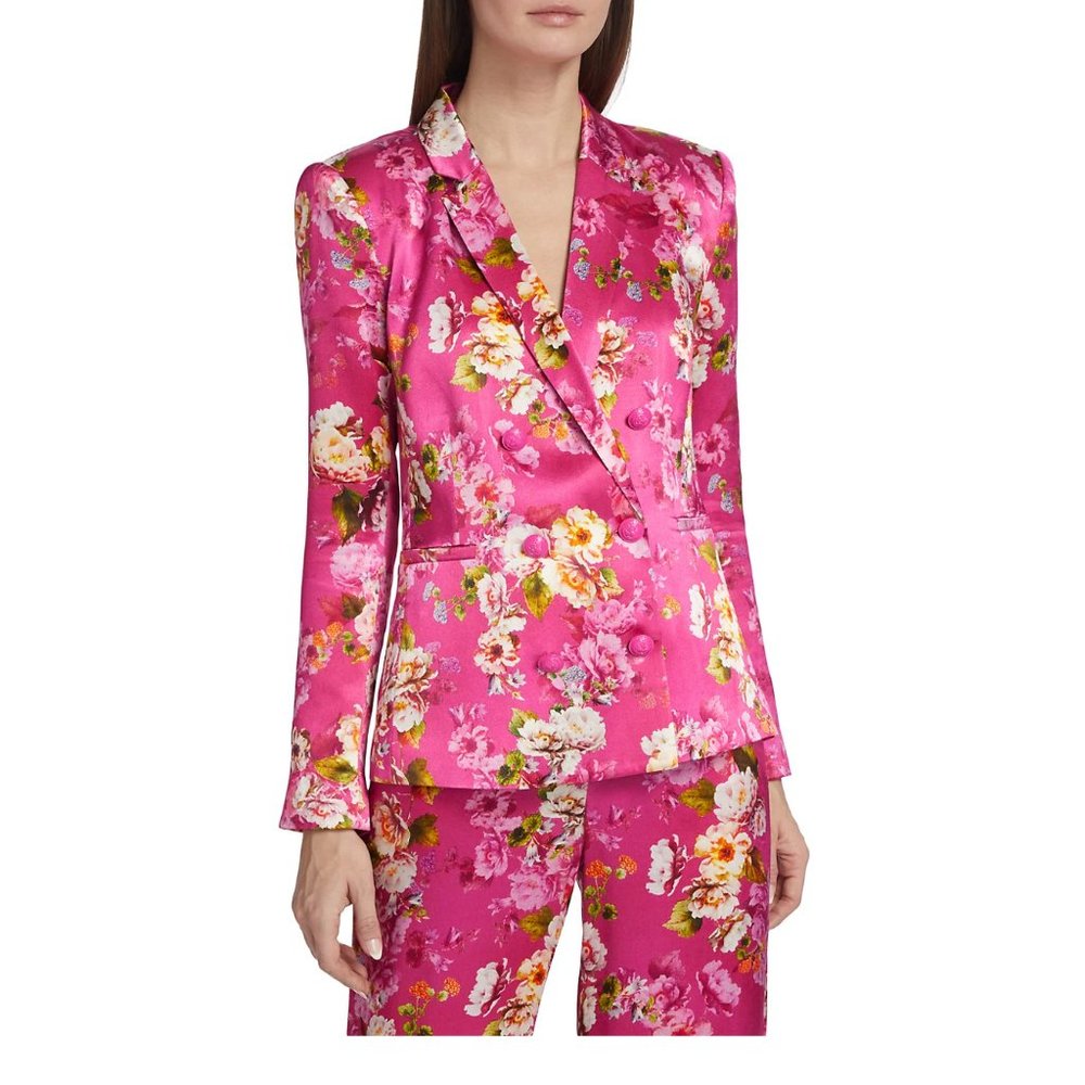 L'AGENCE Colin Floral Double-Breasted Satin Blazer Pink Size 00